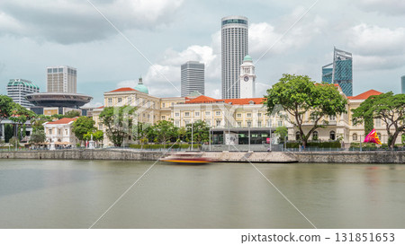 View of Singapore River with Asian Civilisation Museum and old civic district in background timelapse hyperlapse View of Singapore River with Asian Civilisation Museum and old civic district in background timelapse hyperlapse 131851653