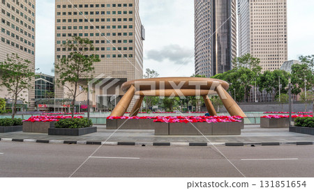 The Fountain of Wealth with skyscrapers timelapse hyperlapse and is recognized as the largest fountain. 131851654
