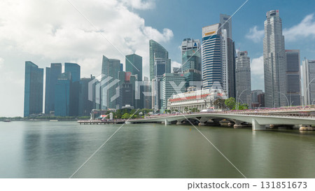 Esplanade bridge and downtown core skyscrapers in the background Singapore timelapse hyperlapse 131851673