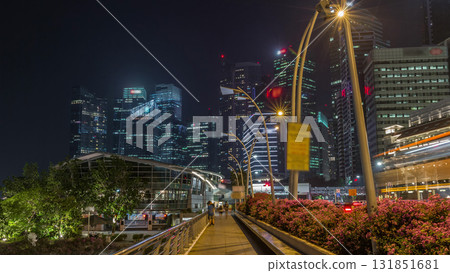 Business Financial Downtown City and Skyscrapers Tower Building at Marina Bay night timelapse hyperlapse, Singapore 131851681