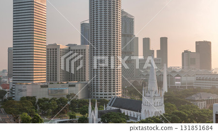 St. Andrew's Cathedral aerial timelapse. It is an Anglican cathedral in Singapore, the country's largest cathedral. 131851684