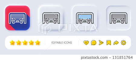 Parking garage line icon. Neumorphic, Flat shadow, 3d buttons. Auto park sign. Car place symbol. Line parking garage icon. Social media icons. Vector 131851764
