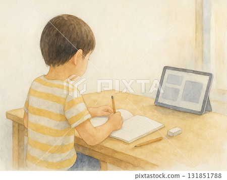 Sunday morning, concentration: elementary school students' home study Sunday morning, concentration: elementary school students' home study 131851788