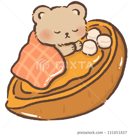 Cute Kawaii Bear Sleeping on Pumpkin Pie Cozy Fall Dessert Illustration Adorable Animal Character Art Autumn Sweet Food Cartoon Design for Stickers Stationery and Holiday Decor 131851837