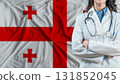 Medical professional on Georgia flag. Healthcare and wellness in Georgia, Concept 131852045