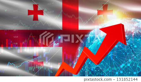 Global financial growth with Georgia flag. Financial growth with Georgia flag on economic background 131852144