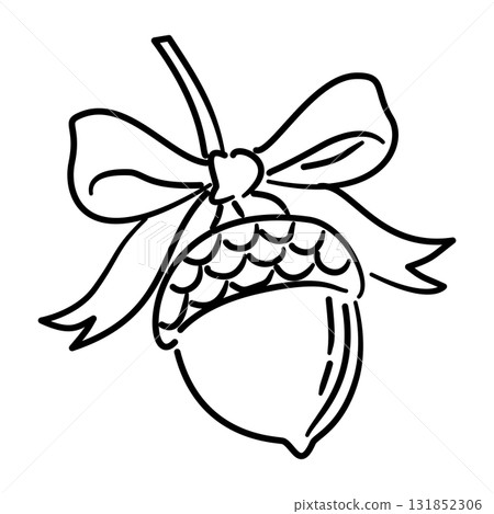 Cute Acorn Line Art with Bow Ribbon Coquette Fall Outline Illustration for Thanksgiving Autumn Decor Cottagecore Woodland Aesthetic and Seasonal Design 131852306