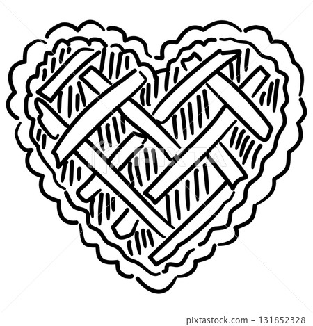 Heart Pie Line Art with Lattice Crust Coquette Thanksgiving Dessert Outline Illustration for Fall Bakery Autumn Sweet Decor and Holiday Kitchen Design 131852328