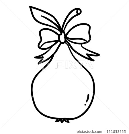 Pear Line Art with Ribbon Bow Coquette Thanksgiving Fruit Outline Illustration for Fall Harvest Autumn Kitchen Decor and Romantic Holiday Design 131852335