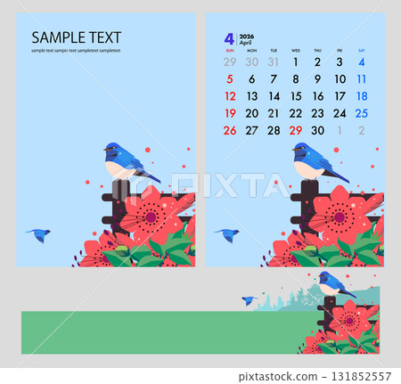 杜鵑花開花季節和藍白相間的捕蠅鳥的插圖設計 131852557