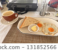 Egg toast and coffee breakfast 131852566