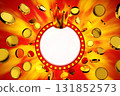 Winner jackpot banner red frame light bulb with gold coins flying around, gambling game, 3D render 131852573