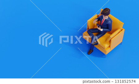 Businessman sit in armchair using smartphone social networks online business market, 3D rendering 131852574