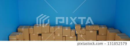 Stack of cardboard box parcel in logistics warehouse. concept of delivering goods.3D rendering. 131852579
