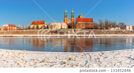 Winter view of Archcathedral Basilica in Poznan Poland from river Winter view of Archcathedral Basilica in Poznan Poland from river 131852846