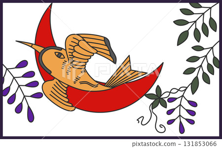 Simple horizontal Hanafuda single icon - Wisteria and Hototogisu Simple horizontal Hanafuda single icon - Wisteria and Hototogisu 131853066