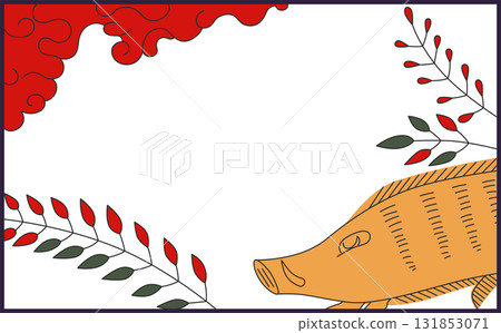 橫向花札單圖示 - 灌木三葉草和野豬 131853071