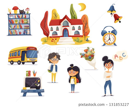 Back to school set with kids and teacher 131853227