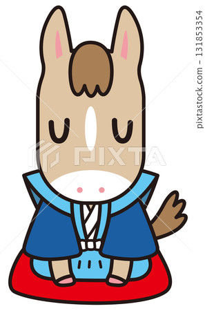 A horse wearing a kimono and bowing 131853354