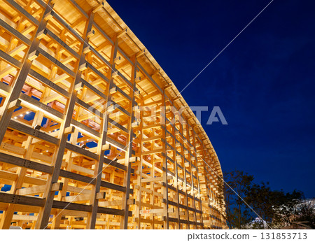 Night view of the Osaka Kansai Expo's large roof ring Night view of the Osaka Kansai Expo's large roof ring 131853713
