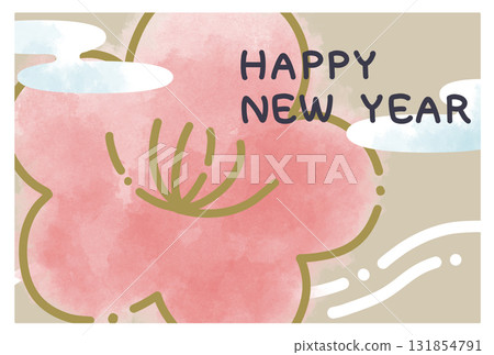 Watercolor plum blossom New Year's card 131854791