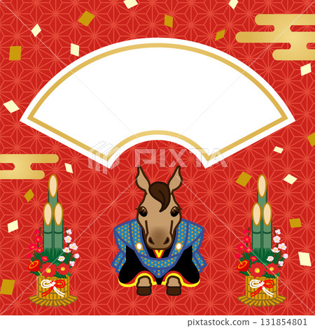 馬和門松穿著和服 2026 年新年設計模板複製空間 - 平方比 馬和門松穿著和服 2026 年新年設計模板複製空間 - 平方比 131854801