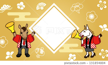 2026 New Year's Sale Design Template Copy Space - Two Horse Characters Calling Customers 131854804