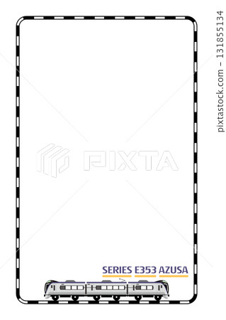 Toy-style E353 series train "Azusa" and vertical track frame 131855134