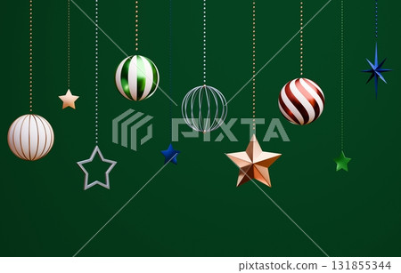 3D material_Christmas ornament_Green background 131855344