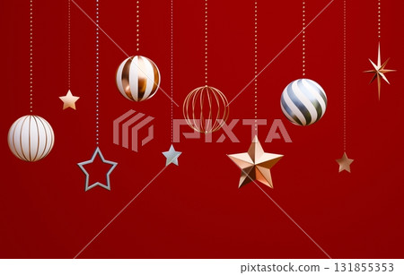 3D material_Christmas ornament_red background 131855353