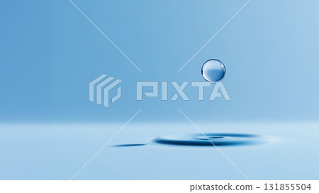 藍色背景上漂浮水滴的極簡主義藝術 131855504