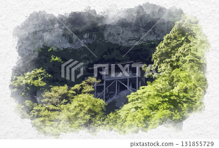 三佛寺、奧院、鳥取縣三朝町投入堂的水彩畫 131855729