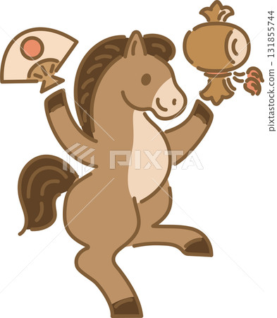 New Year's 2026 Year of the Horse New Year's Card Material - Dancing Horse, Mallet and Fan Illustration New Year's 2026 Year of the Horse New Year's Card Material - Dancing Horse, Mallet and Fan Illustration 131855744