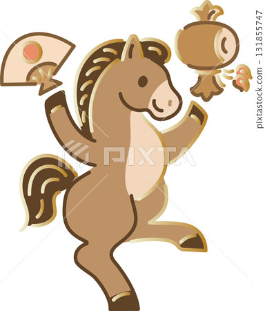 2026年馬年新年賀卡素材 - 舞馬、木槌和扇子插圖 2026年馬年新年賀卡素材 - 舞馬、木槌和扇子插圖 131855747