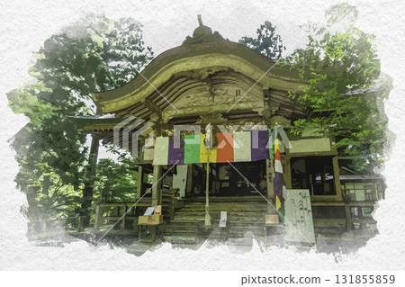 Watercolor painting of Sanbutsu-ji Temple, main hall, Misasa Town, Tottori Prefecture 131855859