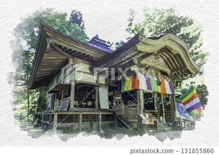 鳥取縣三朝町三佛寺正殿水彩畫 131855860
