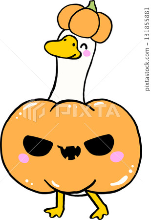 Halloween Cartoon Porch Goose in Pumpkin Costume Illustration Hand Drawn Halloween Cartoon Porch Goose in Pumpkin Costume Illustration Hand Drawn 131855881