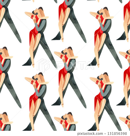 Dancing as a hobby for adults. ProAm in a dance studio. Seamless watercolor pattern for textile and fabric design for training dresses, bodysuits and suits. Merch for a dance studio. Dancing as a hobby for adults. ProAm in a dance studio. Seamless watercolor pattern for textile and fabric design for training dresses, bodysuits and suits. Merch for a dance studio. 131856398