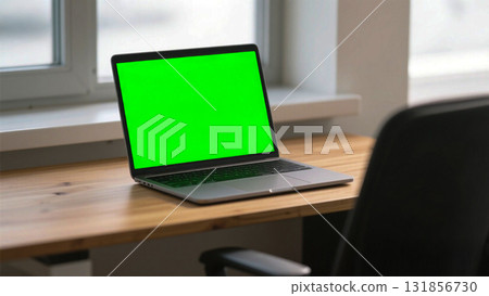 Laptop, green screen (AI generated) 131856730