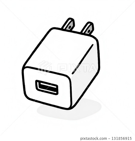 Hand-drawn style simple white USB charger illustration 131856915