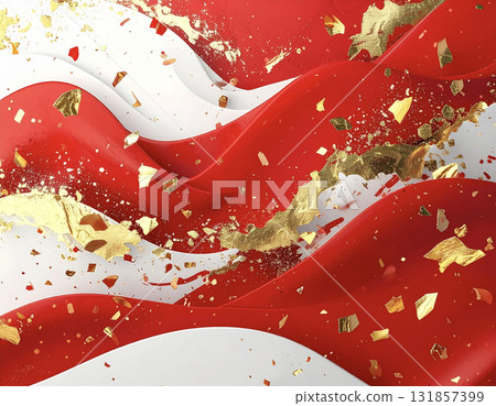 現代而優雅的紅色、白色和金色抽象設計 131857399