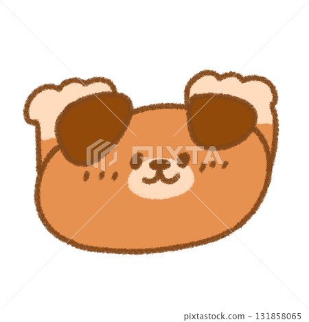 Illustration of a cute, relaxed dog with droopy ears doing a cheer 131858065
