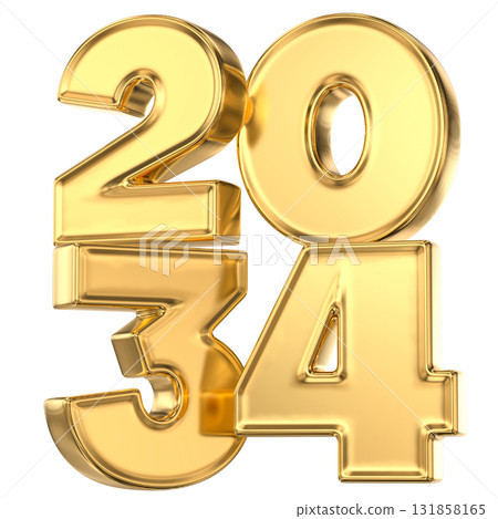 Number 2034 Gold 3D For New Year 2034 131858165