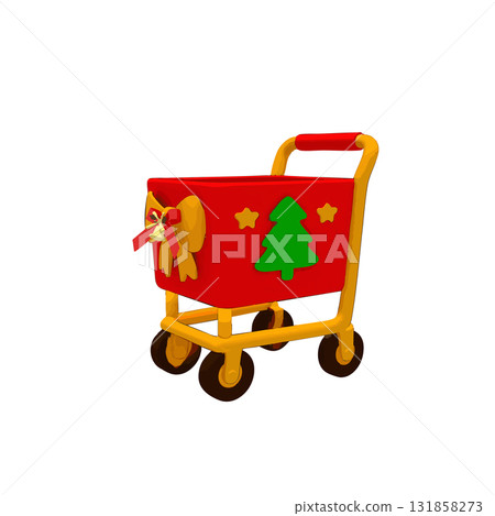 帶有絲帶、星星和聖誕樹裝飾的購物車,用於聖誕節銷售和年底促銷 帶有絲帶、星星和聖誕樹裝飾的購物車,用於聖誕節銷售和年底促銷 131858273