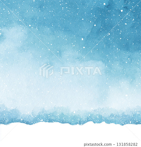 藍色雪天水彩背景。簡單的冬季插圖,輕輕飄落的雪花。 藍色雪天水彩背景。簡單的冬季插圖,輕輕飄落的雪花。 131858282