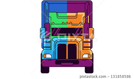 Colorful Semi Truck on White Background 131858586
