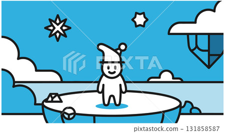 Winter holiday scene with cartoon elf character 131858587