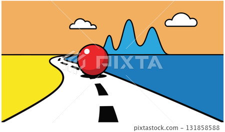 Red Ball Rolling on a Winding Road by the Sea 131858588