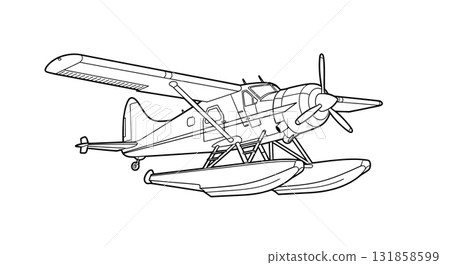 Beaver Floatplane Detailed Line Art Vector Image 131858599