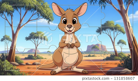 Cartoon Kangaroo Australian Outback Puzzle Game Fun 131858607